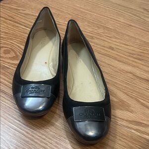 Coach Black and Silver Leather Flats